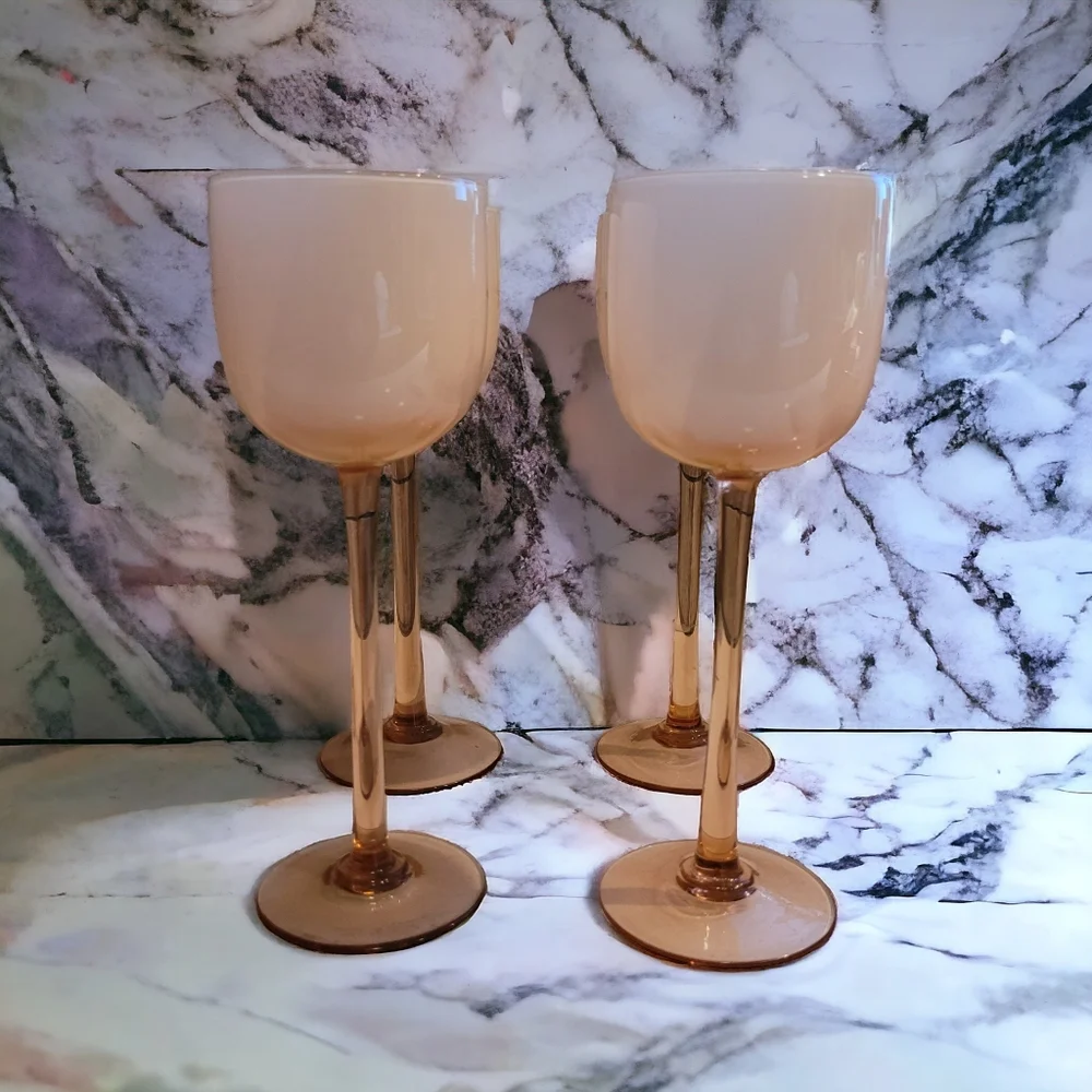 Set of 4 Carlo Moretti Blush Pink Over White Cased Stem Wine Glasses 9 3/8" - Picture 1 of 10